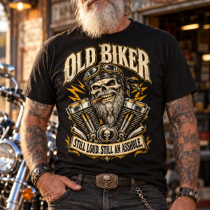 Old Biker Skull Motorcycle Graphic T-Shirt